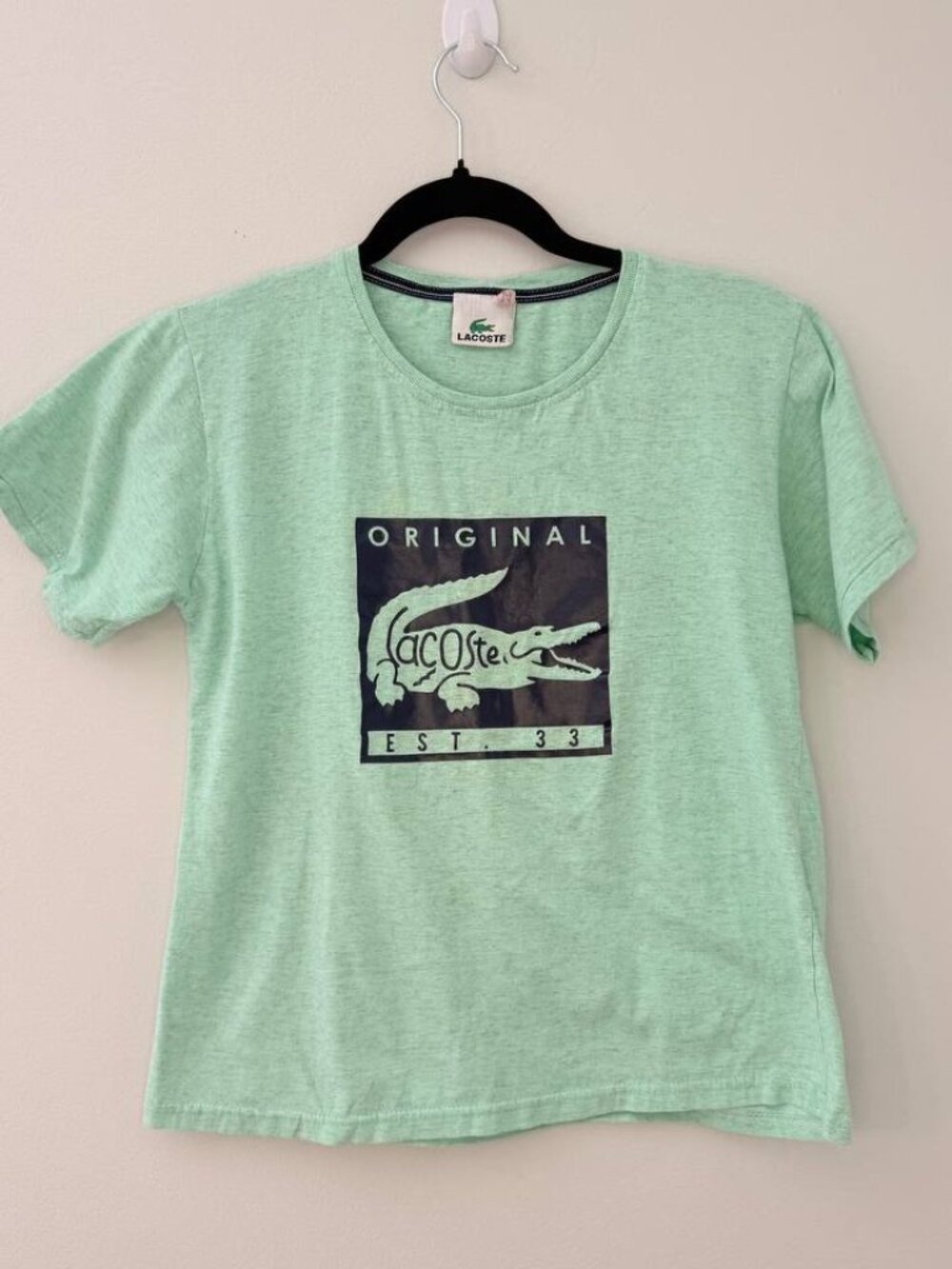 Lacoste Women’s Graphic Logo T‑Shirt Size 14 Mint Green Crocodile Print Tee